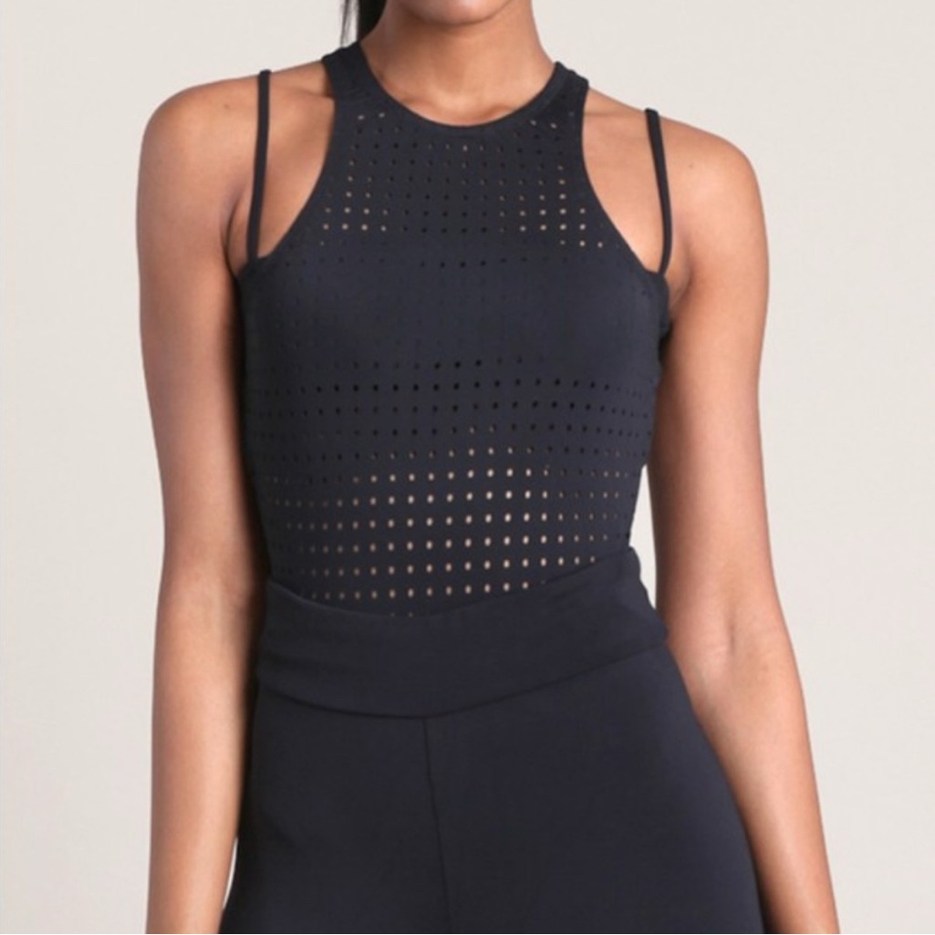 Cushnie Et Ochs Black Violette Perforated Bodysuit Sz S